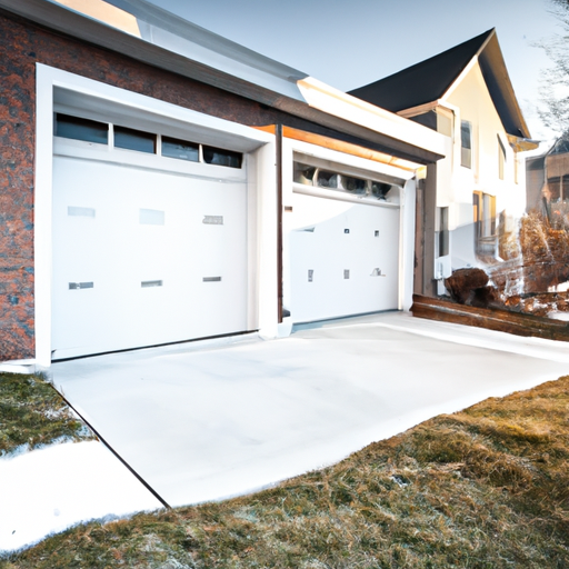 Modern insulated garage door on a Somerville, MA home with late-afternoon light and visible opener hardware.