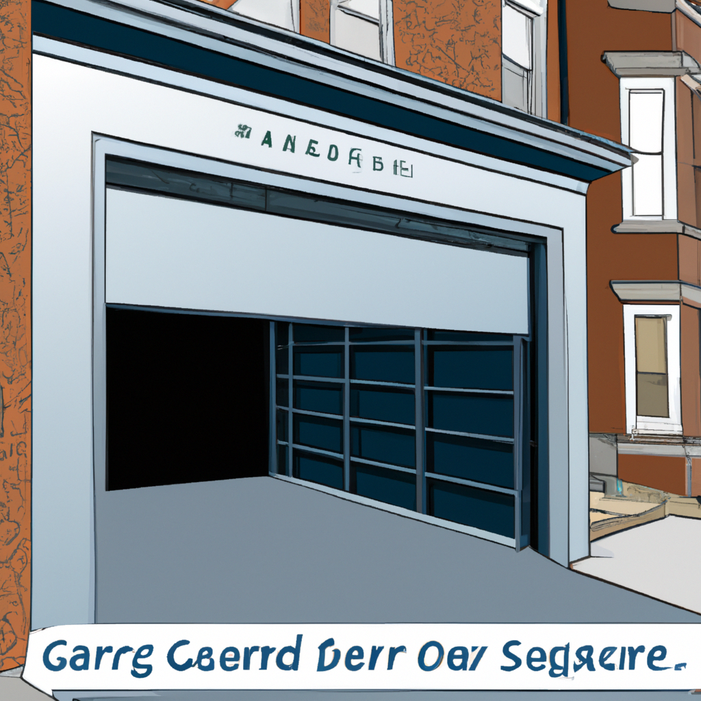 Illustration of a modern garage door installation on a Somerville, MA home exterior