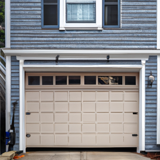 Somerville residential garage door and facade on an overcast day, showing panels, frame, and driveway.